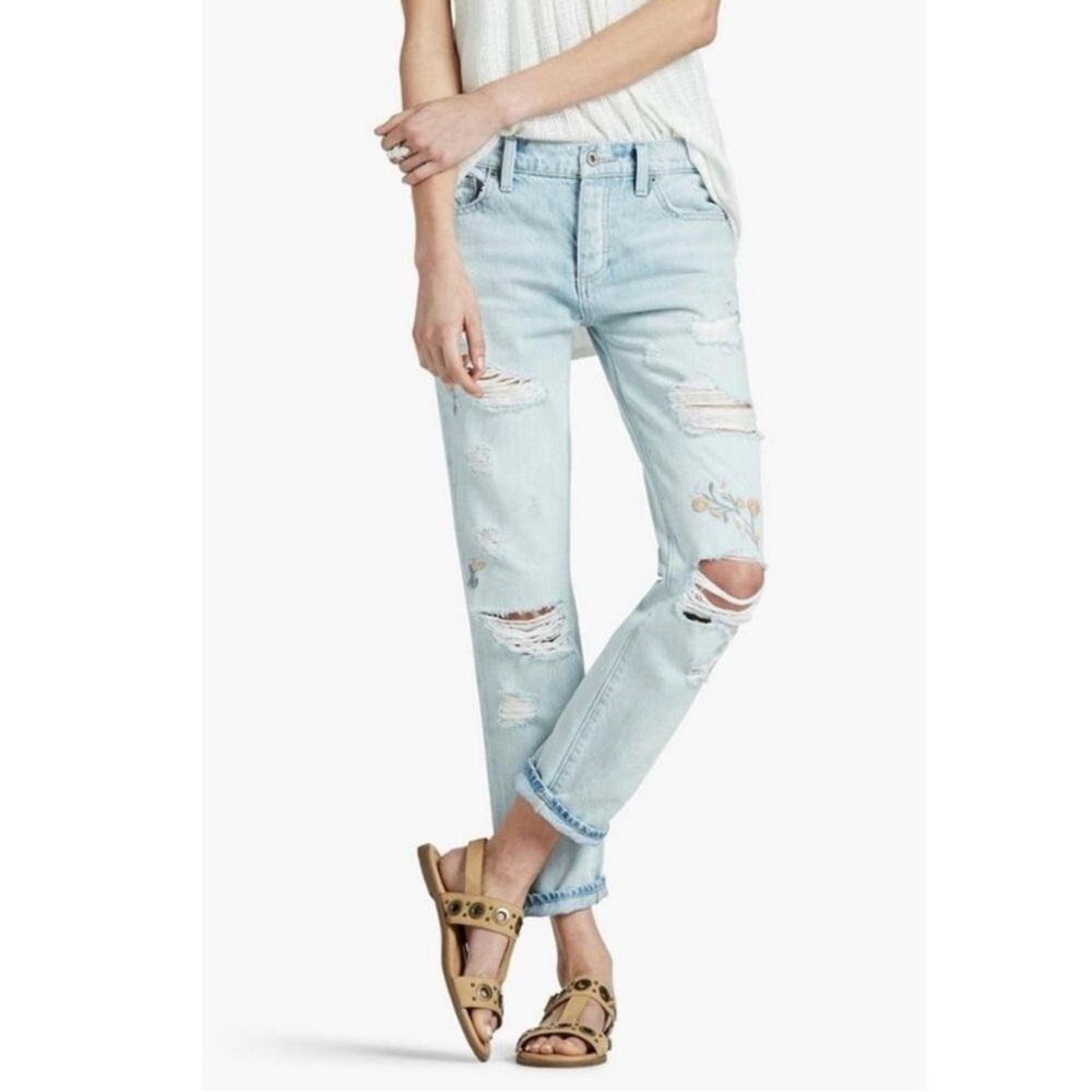 Lucky Brand Floral Embroidered & Distressed Sienna Slim Boyfriend Jeans